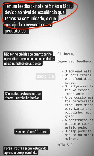 Feedback nota 5 comentado faixa a faixa pelo Salata, com análise de low-end, hats, percussão e construção.